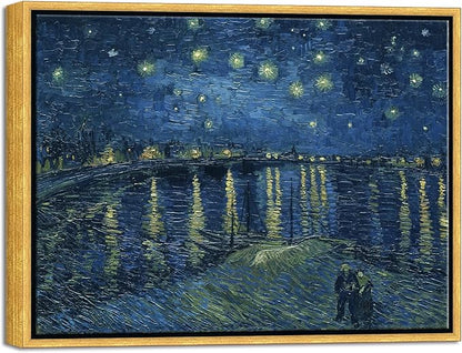 Wieco Art Framed Canvas Prints of Starry Night Over The Rhone Canvas Prints Wall Art by Van Gogh Paintings Reproduction Abstract Artwork for Wall Decor Bronze Gold Frame FVAN-0026-3040-80BGF
