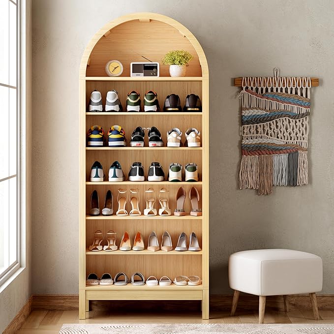 Shoe Cabinet, 70" Tall Arched Shoe Rack with 3 Adjustable Shelves, 7-Tier Large Freestanding Shoe Storage Organizer for Entryway, Closet, Hallway, Living Room