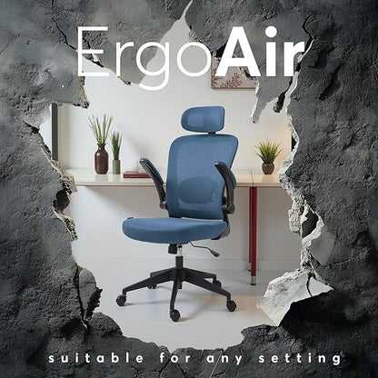 Oline ErgoAir Ergonomic Office Chair – Adjustable Lumbar Support, Flip-Up Armrests, Mesh Computer Desk Chair, Swivel Rolling Executive Gaming Chair for Home & Office (Navy Blue)
