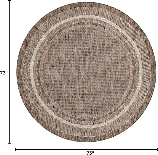 Unique Loom Outdoor Border Collection Area Rug - Soft Border (6' 1" Round Brown/Ivory)