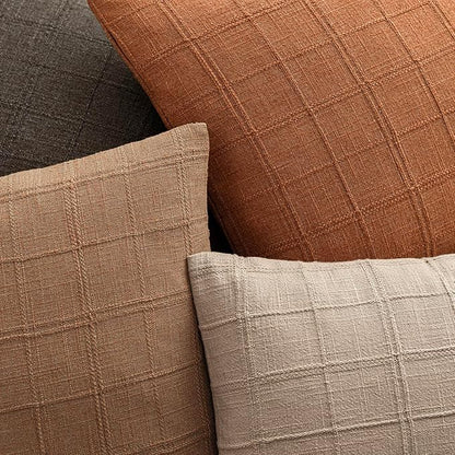 Foindtower Set of 2 Decorative Linen Check Throw Pillow Covers Neutral Farmhouse Vintage Cushion Covers Modern Boho Home Decor for Sofa Chair Couch Bedroom Living Room,26×26 Inch,Orange