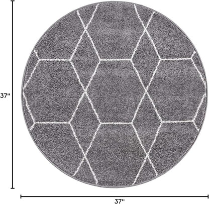 Unique Loom Trellis Frieze Collection Area Rug - Geometric (3' Round, Dark Gray/ Ivory)