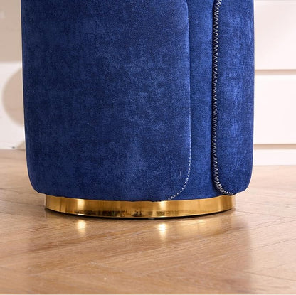 Swivel Vanity Stool with Back Comfy Vanity Chair with Gold Base Modern Round Stool for Makeup Vanity Ottoman Foot Rest for Bedroom livingroom (Navy)