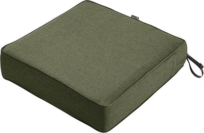 Classic Accessories Montlake Water-Resistant 25 x 25 x 5 Inch Square Outdoor Seat Cushion, Patio Furniture Chair Cushion, Heather Fern Green, Outdoor Cushion Cover