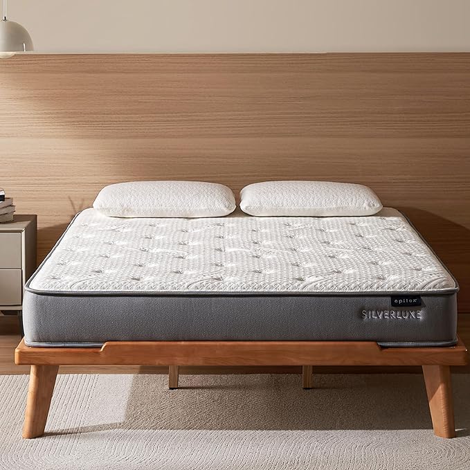 EPITEX Silverluxe Queen Hybrid Mattress 8 Inch, Gel Memory Foam Queen Size Mattress in a Box, Individual Pocket Spring for Low Motion Transfer, Medium Firm Mattress, Gray
