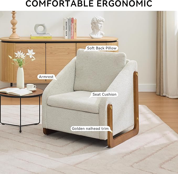 Modern Upholstered Armchair with Wooden Frame, 29" W x 29" D x 29" H, Light Gray Chenille Fabric, Living Room Accent Chair