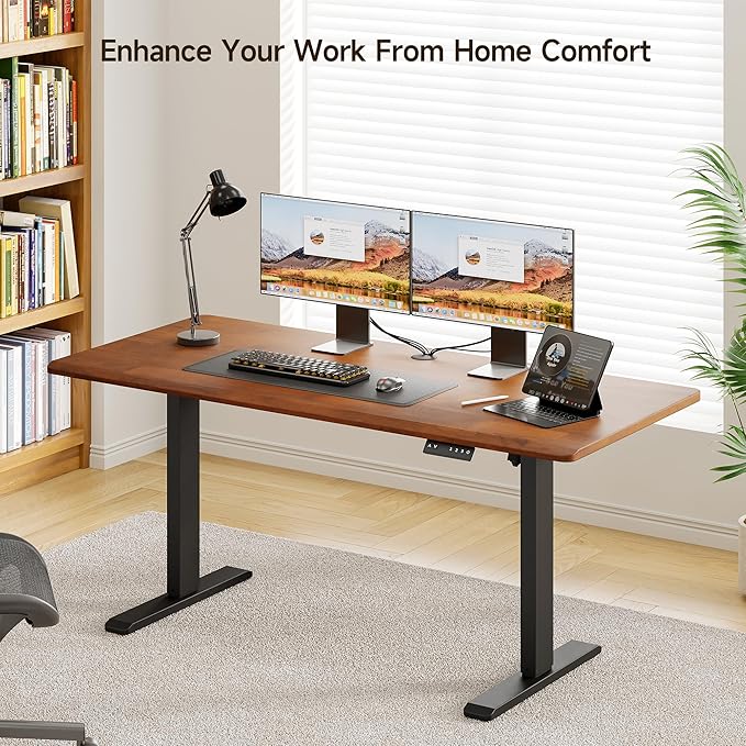ONBRILL Standing Desk, 55x23.6 Inches Whole-Piece Board Rectangle Stand Up Desk with Solid Wood Desktop and Memory Controller, Adjustable Height from 28-46 Inches for Home & Office, Brown