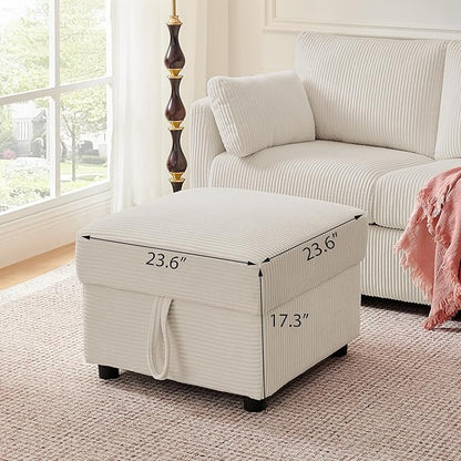 Corduroy Storage Ottoman for Living Room Sofas Couches, Square Ottoman with Storage Space Foot Rest Stool for Apartment, Dorm, Entryway, Beige
