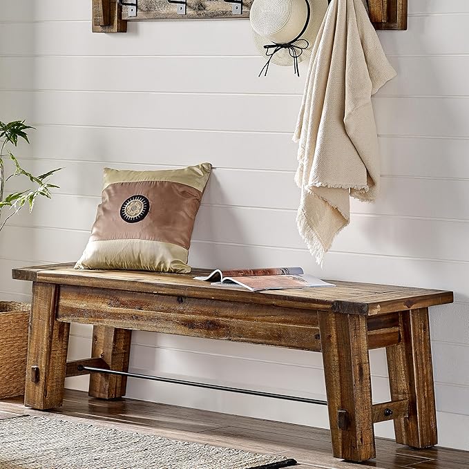 Durango Rustic Farmhouse Style 60-Inch Wood Bench - Industrial Modern Accent Furniture with Solid Wood Seat for Entryway, Dining Room, Hallway, Foyer, or Kitchen by Alaterre Furniture