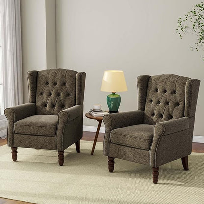 Accent Chair, Upholstered Armchair with Button Tufted High Back & Solid Wood Legs, Comfy Wingback Reading Single Sofa Chair for Small Spaces, Living Room, Bedroom (Taupe, Set of 1)