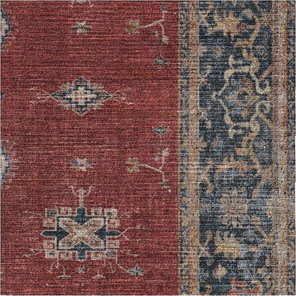 RUGGABLE Washable Vintage Area Rug – Verena Amber Red 3x5, Stain-Resistant, Non-Slip – Small Machine Washable Rugs for Living Room, Bedroom, Hallway, Entryway & Office–with Standard Pad
