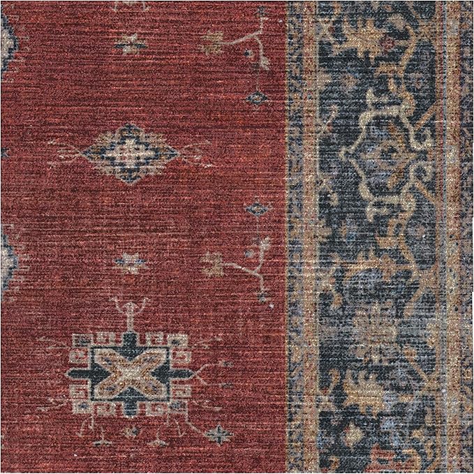 RUGGABLE Washable Vintage Area Rug – Verena Amber Red 9x12, Stain-Resistant, Non-Slip – Large Machine Washable Rugs for Living Room, Bedroom, Hallway, Entryway & Office–with Standard Pad