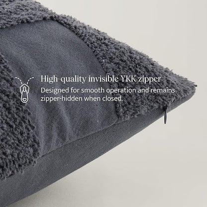Double Stitch 100% Cotton Throw Pillow Covers - Checkered Tufted Boho Decorative Pillow Covers 20x20, Made in India, Square Cushion Case, Modern Home Decor for Couch, Sofa, Living Room, Charcoal Grey