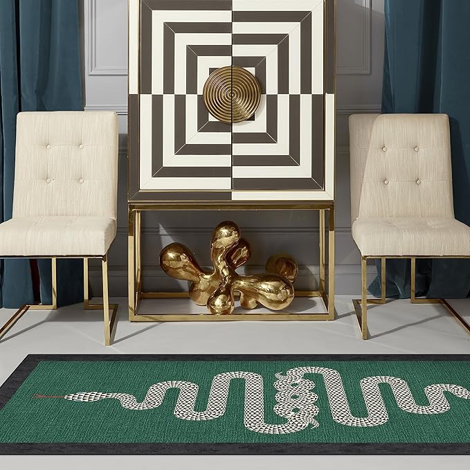 RUGGABLE x Jonathan Adler Machine Washable Modern Area Rug – Venom Emerald 6 ft Round, Stain-Resistant, Non-Slip – Medium Rugs for Living Room, Bedroom, Hallway, Entryway & Office–with Cushioned Pad