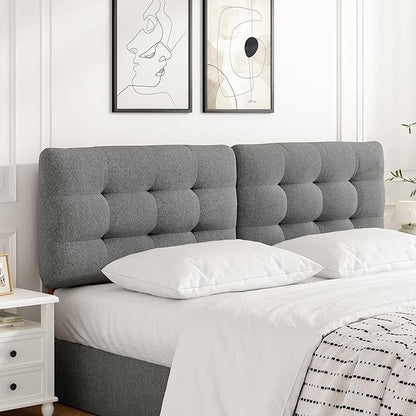 Tufted Upholstered King Headboard, Adjustable Height King Size Headboard Only from 39”to 44” with Durable Solid Wood Legs, Modern Button Diamond Fabric Head Board with Width Adapters, Grey