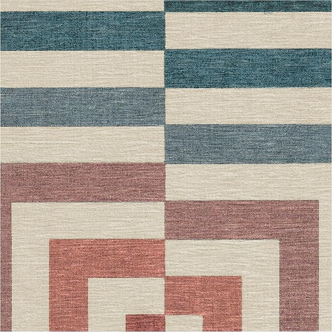 RUGGABLE x Jonathan Adler Machine Washable Modern Area Rug – Op Art Teal 8 ft Round, Stain-Resistant, Non-Slip – Large Rugs for Living Room, Bedroom, Hallway, Entryway & Office–with Standard Pad
