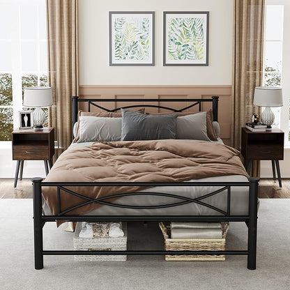 Metal Full Single Bed Frame with Storage Space, 74.8" in Steel Bed Frame with Protective Foot Pads, Strong Bearing Capacity Full Size Bed, Easy Assembly, Underbed Storage Space（35.4 inch）