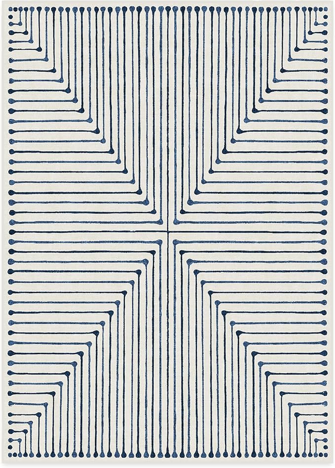 RUGGABLE x Jonathan Adler Machine Washable Modern Area Rug – Inkdrop Slate Blue 10x14, Stain-Resistant, Non-Slip – Large Rugs for Living Room, Bedroom, Hallway, Entryway & Office–with Cushioned Pad