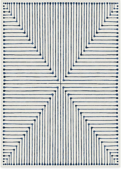 RUGGABLE x Jonathan Adler Machine Washable Modern Area Rug – Inkdrop Slate Blue 10x14, Stain-Resistant, Non-Slip – Large Rugs for Living Room, Bedroom, Hallway, Entryway & Office–with Cushioned Pad