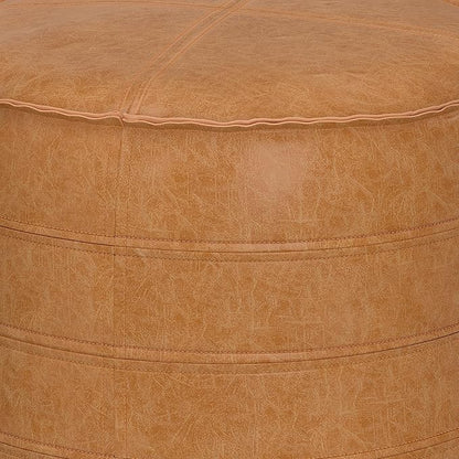 SIMPLIHOME Brody Boho Round Pouf in Distressed Brown Vegan Faux Leather for the Living Room, Bedroom and Kids Room