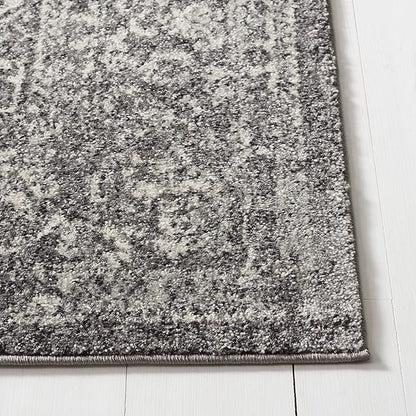 SAFAVIEH Evoke Collection Area Rug - 6'7" Square, Grey & Ivory, Distressed Design, Non-Shedding & Easy to Clean, Ideal for Living Room, Bedroom, Dining Space (EVK256D)
