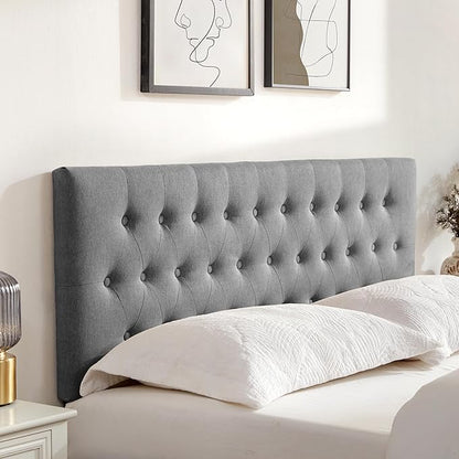 Tufted Upholstered Headboard Queen Size, Solid Wood Head Board with Durable Metal Legs, Adjustable Height Bed headboard from 37” to 51” Fabric Headboard in Modern Button Design, Grey