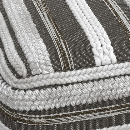 SIMPLIHOME Sommer Boho Square Pouf in Natural/Taupe Grey Handloom Woven Pattern for the Living Room, Bedroom and Kids Room