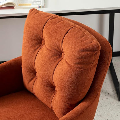 Velvet Office Chair, Comfy Home Office Desk Chairs with Lumbar Support, Modern Velvet Desk Chair Gold Legs Small Swivel Task Chair for Home Office, Bedroom, Study (Orange, L)
