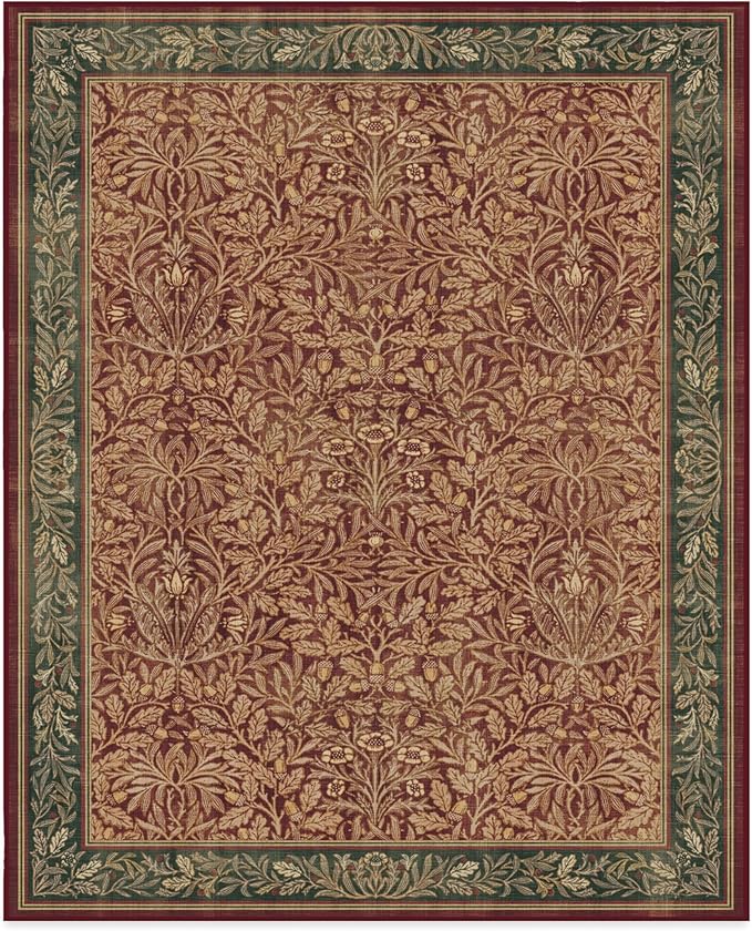 RUGGABLE x Morris & Co Machine Washable Christmas Area Rug – Acorn Amber Red 8x10, Stain-Resistant, Non-Slip – Large Rugs for Living Room, Bedroom, Hallway, Entryway & Office–with Standard Pad