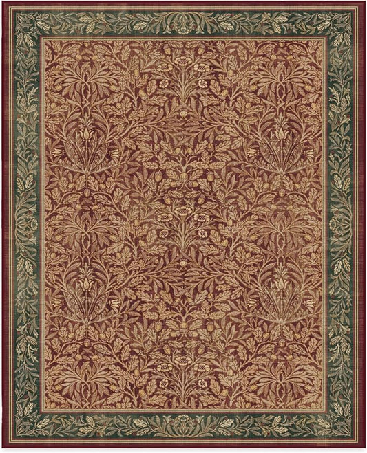 RUGGABLE x Morris & Co Machine Washable Christmas Area Rug – Acorn Amber Red 8x10, Stain-Resistant, Non-Slip – Large Rugs for Living Room, Bedroom, Hallway, Entryway & Office–with Cushioned Pad