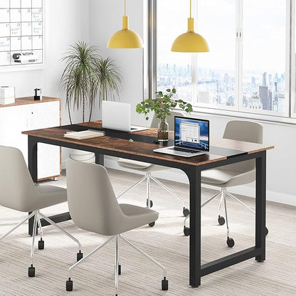 Tribesigns Modern Computer Desk, 70.8 x 31.5 inch Large Office Desk Computer Table Study Writing Desk Workstation for Home Office, Rustic/Black