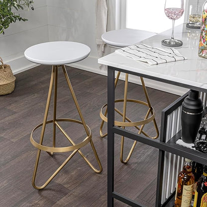 JONATHAN Y BSL1000D Spiroa 30" Modern Industrial Metal Backless Circular Bar Stool for Home, Kitchen, Dining Room, Workspaces, Cafes and Resturants, White Seat with Gold Frame