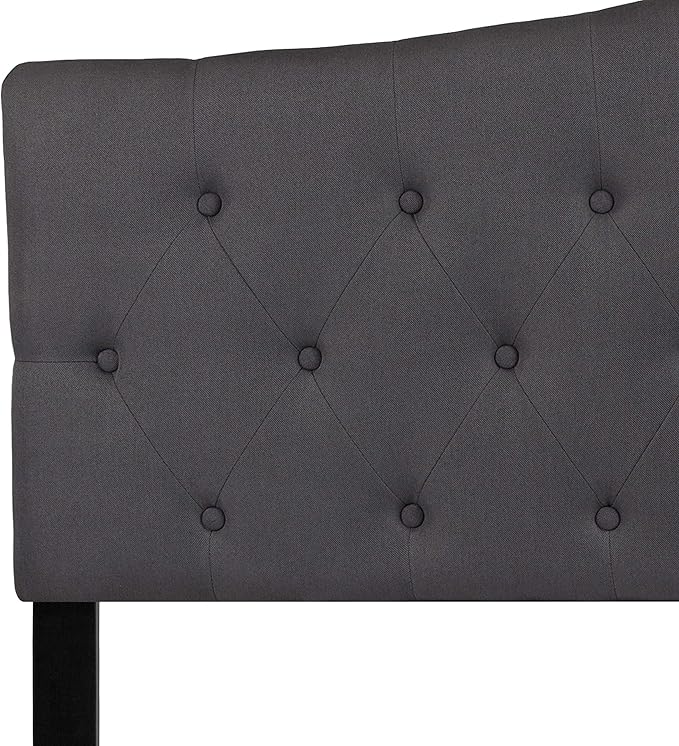 BizChair Arched Button Tufted Upholstered Queen Size Headboard in Dark Gray Fabric