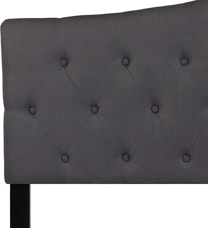 BizChair Arched Button Tufted Upholstered Queen Size Headboard in Dark Gray Fabric