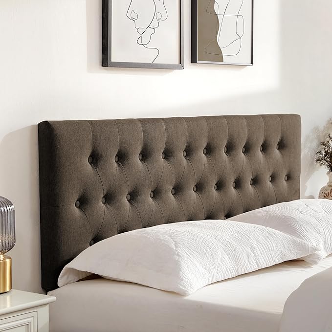 Tufted Upholstered Headboard Twin Size, Solid Wood Head Board with Durable Metal Legs, Adjustable Height Bed headboard from 37” to 51” Fabric Headboard in Modern Button Design, Chocolate