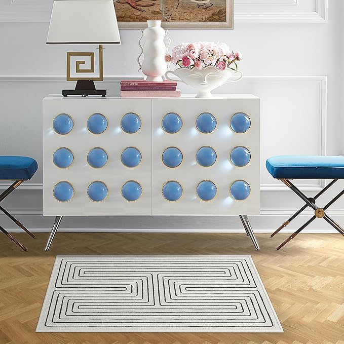 RUGGABLE x Jonathan Adler Machine Washable Modern Area Rug– Labyrinth Black/Ivory 2x3, Stain-Resistant, Non-Slip – Small Rugs for Living Room, Bedroom, Hallway, Entryway & Bathroom–with Cushioned Pad