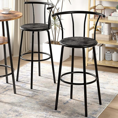 VECELO Bar Stools Set of 2, Swivel Counter Barstools with Backrest, Bar Height Chairs for Dining Room, Kitchen Island, Pub, Easy Assembly, Retro Grey