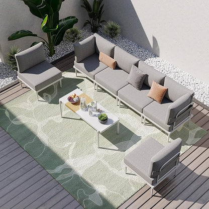 Sundale Outdoor 7 Pieces Metal Patio Furniture Set, Outdoor Sectional Sofa w/6 Inch Olefin Cushion and Coffee Table, Modern Outdoor Conversation Sets (6 Seats, White Frame)