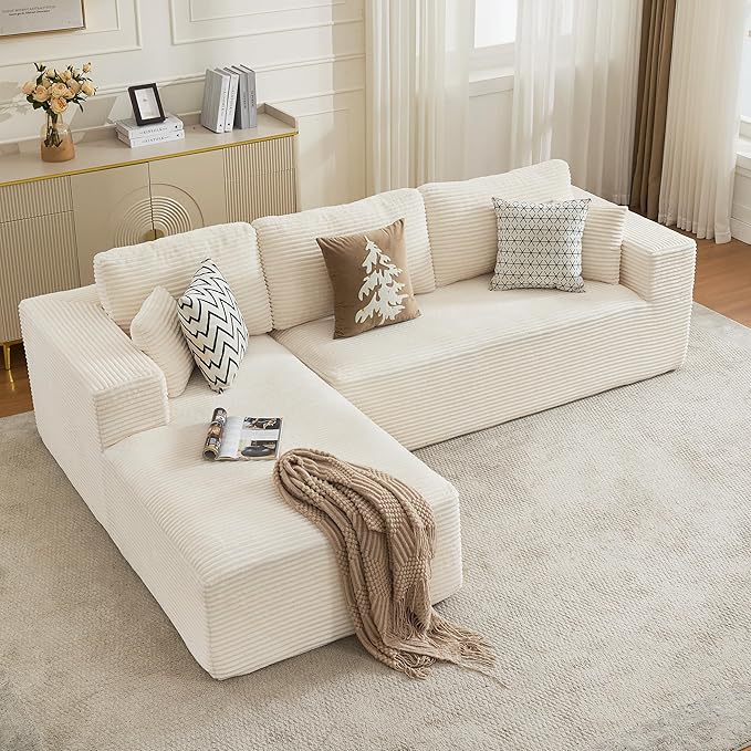 106" Cloud Modular Sectional Sofa Couch with L-Shape Chaise,Modern Boneless Sectional Couch with Deep Seat,Upholstered Couches for Living Room Bedroom,No Assembly Required,Beige