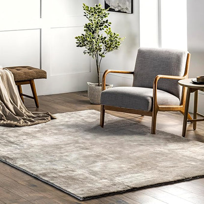 nuLOOM 4' Square Cozy Plush Area Rug, Machine Washable, Non-Slip, Soft Fluffy Shag Carpet for Living Room Bedroom Kids Room Nursery Home Decor, Loni Beige
