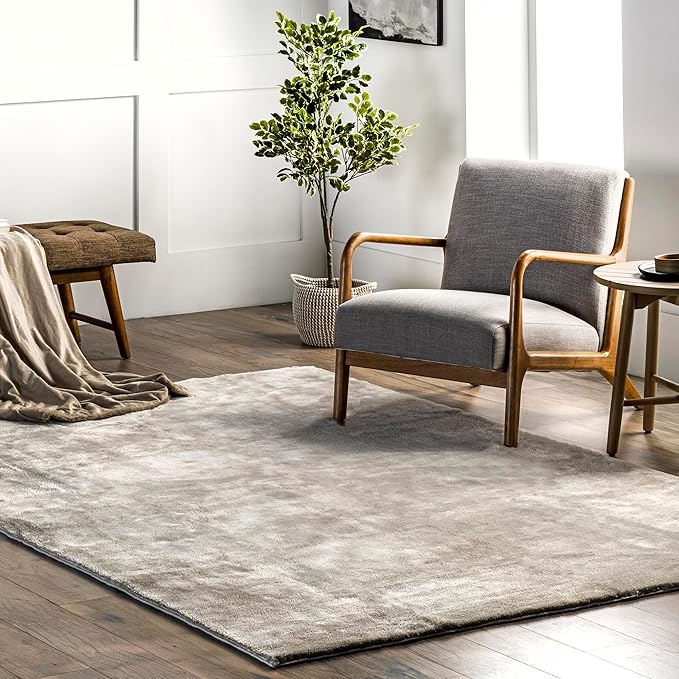 nuLOOM 6' Square Cozy Plush SuperiorWash Area Rug, Machine Washable, Non-Slip, Soft Fluffy Shag Carpet for Living Room Bedroom Kids Room Nursery Home Decor, Loni Beige