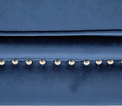 Christopher Knight Home Aurora Velvet Chaise Lounge Indoor with 2 Bolster Pillows, Upholstery Entryway Bench with Nailhead Trim & Curved Arms, End of Bed Bench Ottoman and Wooden Legs, Dark Blue
