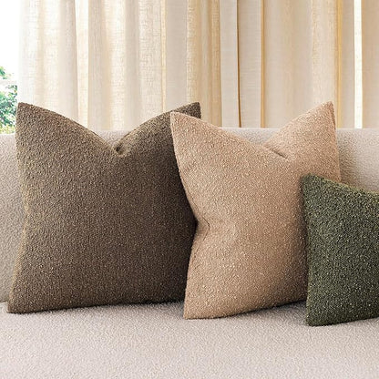 Foindtower Set of 2, Decorative Textured Boucle Throw Pillow Covers Accent Solid Pillow Cases Neutral Soft Couch Cushion Case for Chair Sofa Bedroom Living Room Home Decor 16x16 Inch Chocolate