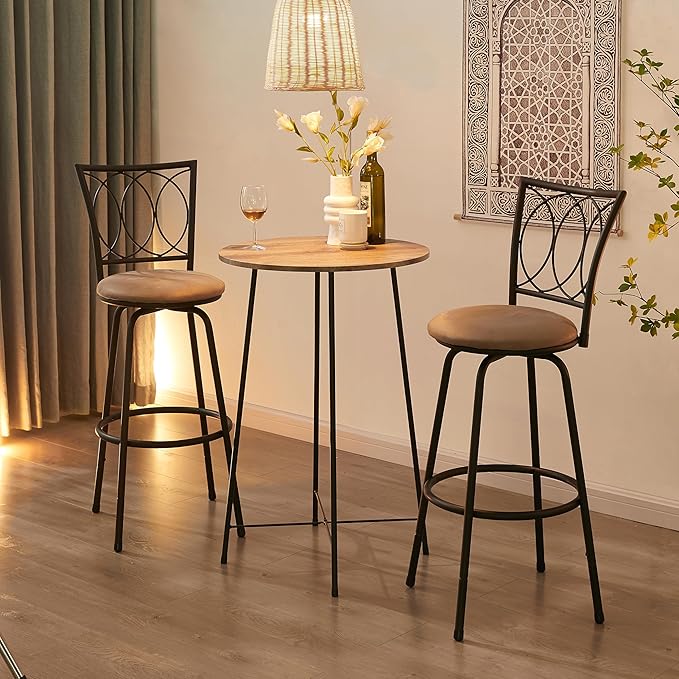 VECELO Adjustable Counter Stools, Bar Stools with 360 Degree Swivel Seat Top and Comfortable Round Seat Cushions,Steel Bistro Pub Chairs