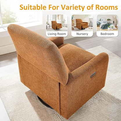 VANOMi Power Swivel Glider Recliner Chair, Electric Nursery Rocker Recliner Chair, USB & Type-C Charger, Boucle Curry
