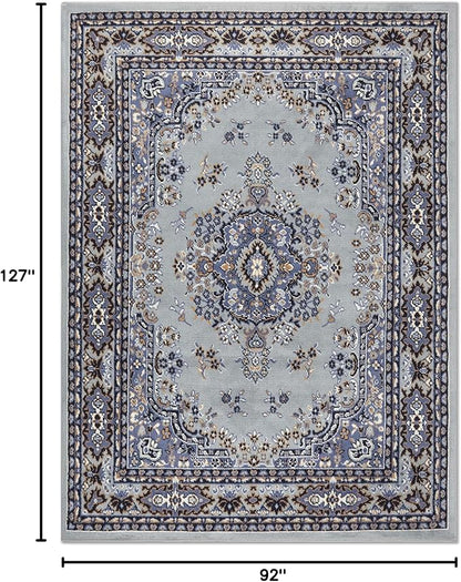 Home Dynamix Premium Sakarya Traditional Medallion Border Area Rug, Silver, 7'8"x10'7" Rectangle