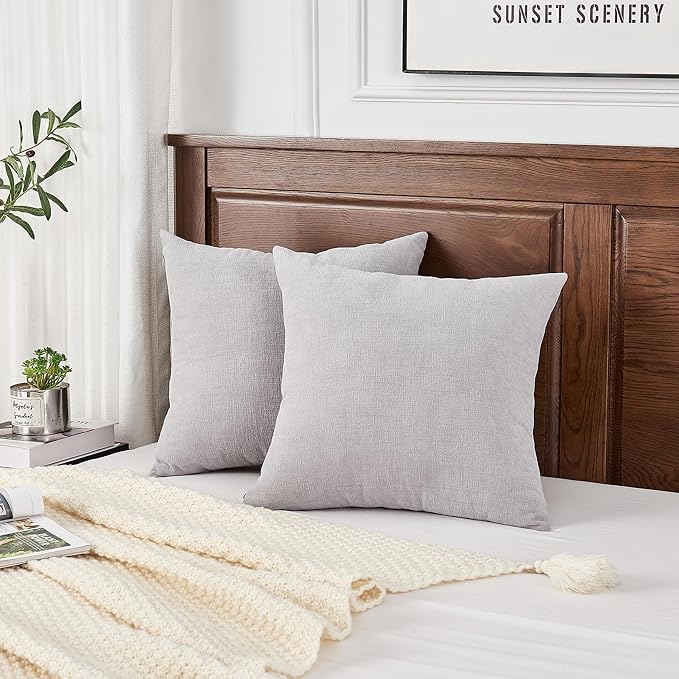 GAWAMAY Decorative Chenille Throw Pillow Covers 26x26 Inch Pack of 2, Soft Square Couch Pillow Cover for Sofa Cushion Living Room Bedroom Oversized Pillowcases Light Grey 66x66cm (ONLY Covers)