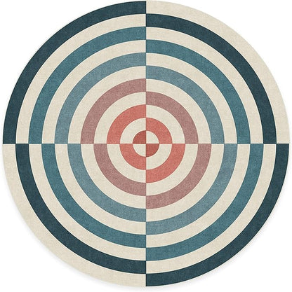 RUGGABLE x Jonathan Adler Machine Washable Modern Area Rug – Op Art Teal 8 ft Round, Stain-Resistant, Non-Slip – Large Rugs for Living Room, Bedroom, Hallway, Entryway & Office–with Standard Pad