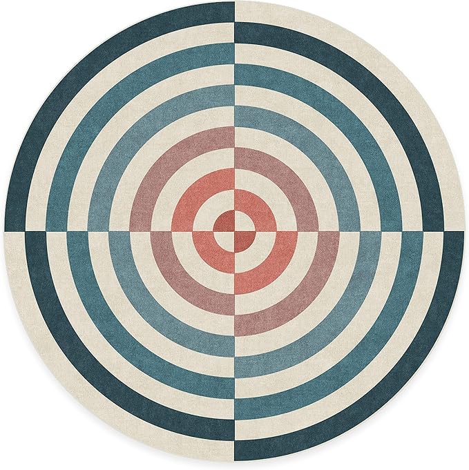 RUGGABLE x Jonathan Adler Machine Washable Modern Area Rug – Op Art Teal 8 ft Round, Stain-Resistant, Non-Slip – Large Rugs for Living Room, Bedroom, Hallway, Entryway & Office–with Cushioned Pad