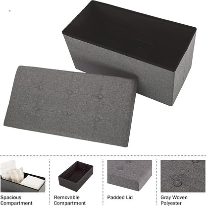 Storage Ottoman - 30-Inch Folding Tufted Footrest, Linen Chest, or Bench with Removable Bin for Living Room, Bedroom, or Dorm by Lavish Home (Gray)